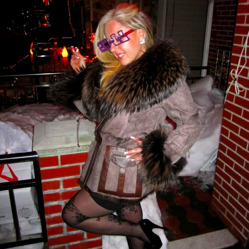 Real Fox Fur Brown Shearling jacket size 44